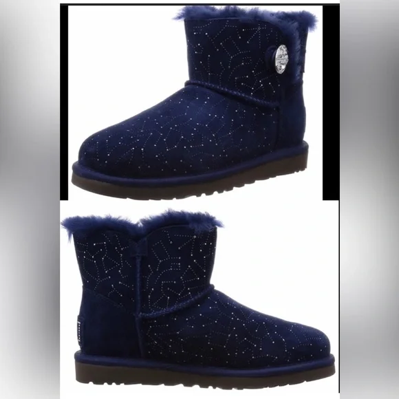 UGG mini Bailey button Swarovski bling navy boots - Picture 3 of 12